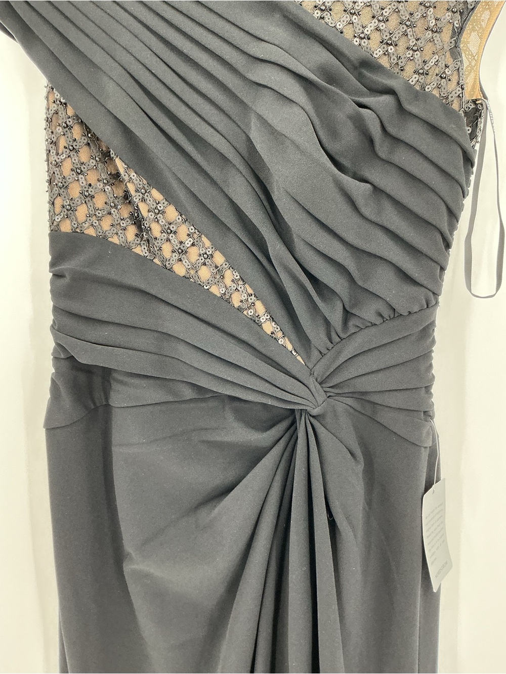 NWT Tadashi Shoji Black Beaded Mesh Draped Size S Jetta Peek-A-Boo Illusion Gown - Picture 11 of 16